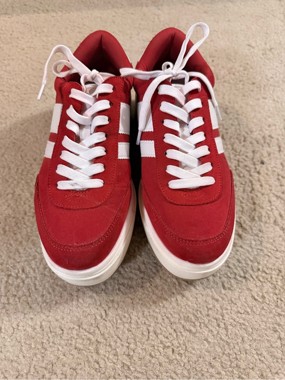 Madden Girl Red and White Suede Sneakers